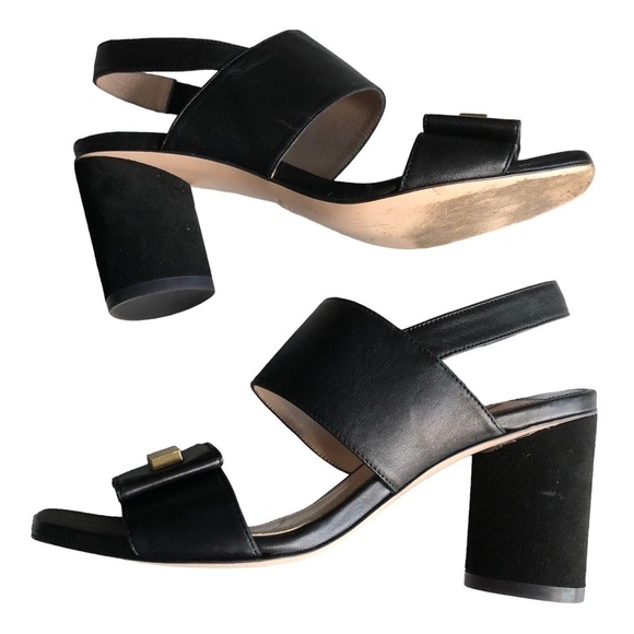 Stuart Weitzman Black Leather Slingback Round Suede Heel Sandal Size 7.5 - Picture 7 of 14
